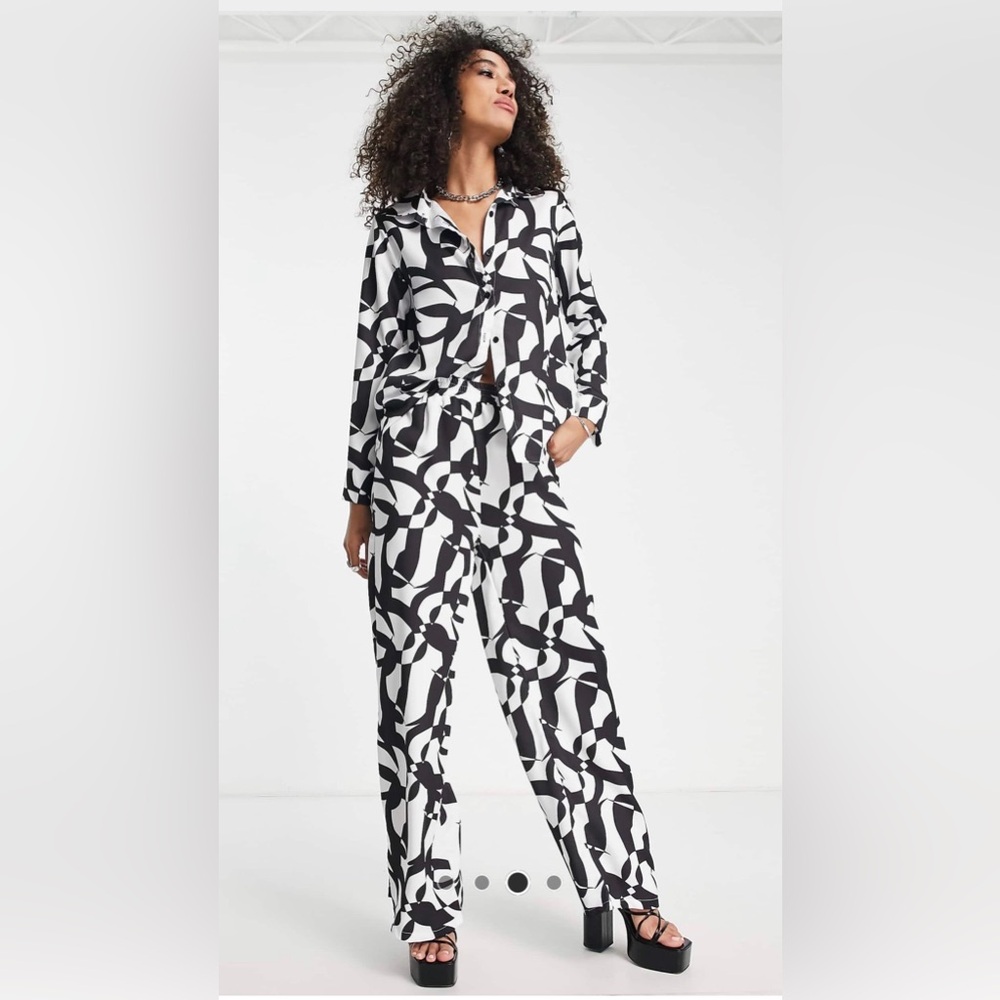 I Saw It First Oversized Shirt and Wide Leg Pants in Geo Print